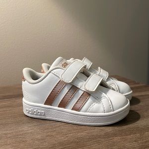 Toddler White and Rose Gold Adidas